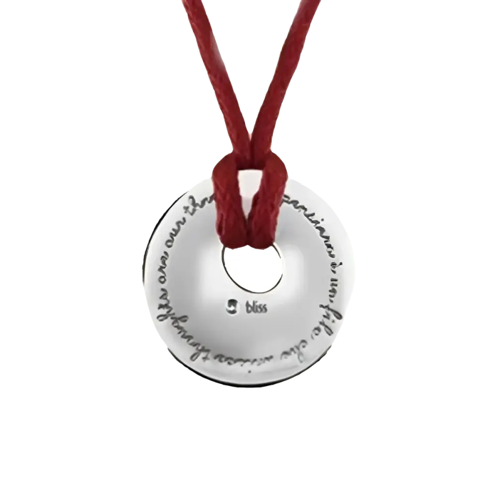Ciondolo Bliss Argento Fil Rouge con Diamante, disco argentato con cordino rosso