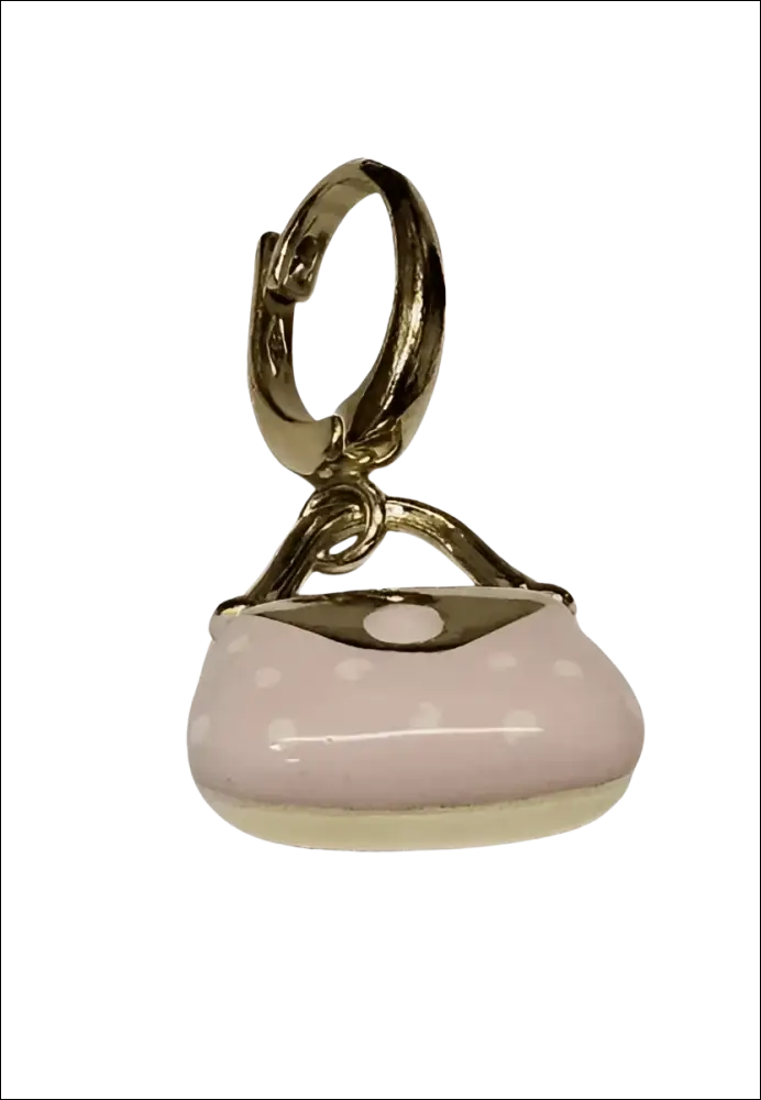 Ciondolo borsetta oro giallo smalto rosa pois con chiusura e manico oro