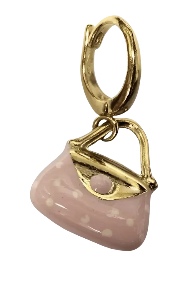 Ciondolo Borsetta Oro Giallo Smalto Rosa Pois in delicata rosa quartz