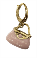 Ciondolo Borsetta Oro Giallo Smalto Rosa Pois in delicata rosa quartz