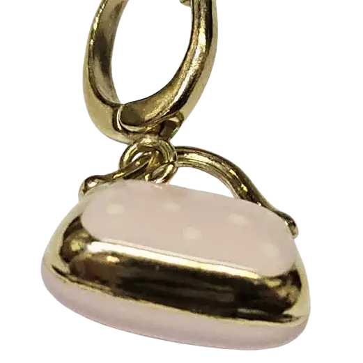 ciondolo in oro giallo 750/1000 borsetta smalto rosa|bonini-gioielli