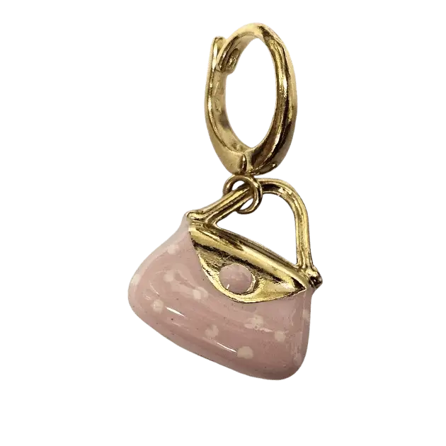 ciondolo in oro giallo 750/1000 borsetta smalto rosa|bonini-gioielli