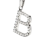 Pendaglio iniziale B in argento con zirconi e diamanti pave-set per Ciondolo Lettera B Oro Bianco e Zirconi AMBROSIA