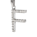 Pendente lettera F in oro bianco con zirconi e diamanti brillanti