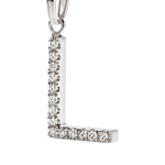 Ciondolo lettera L in oro bianco e zirconi con diamanti brillanti