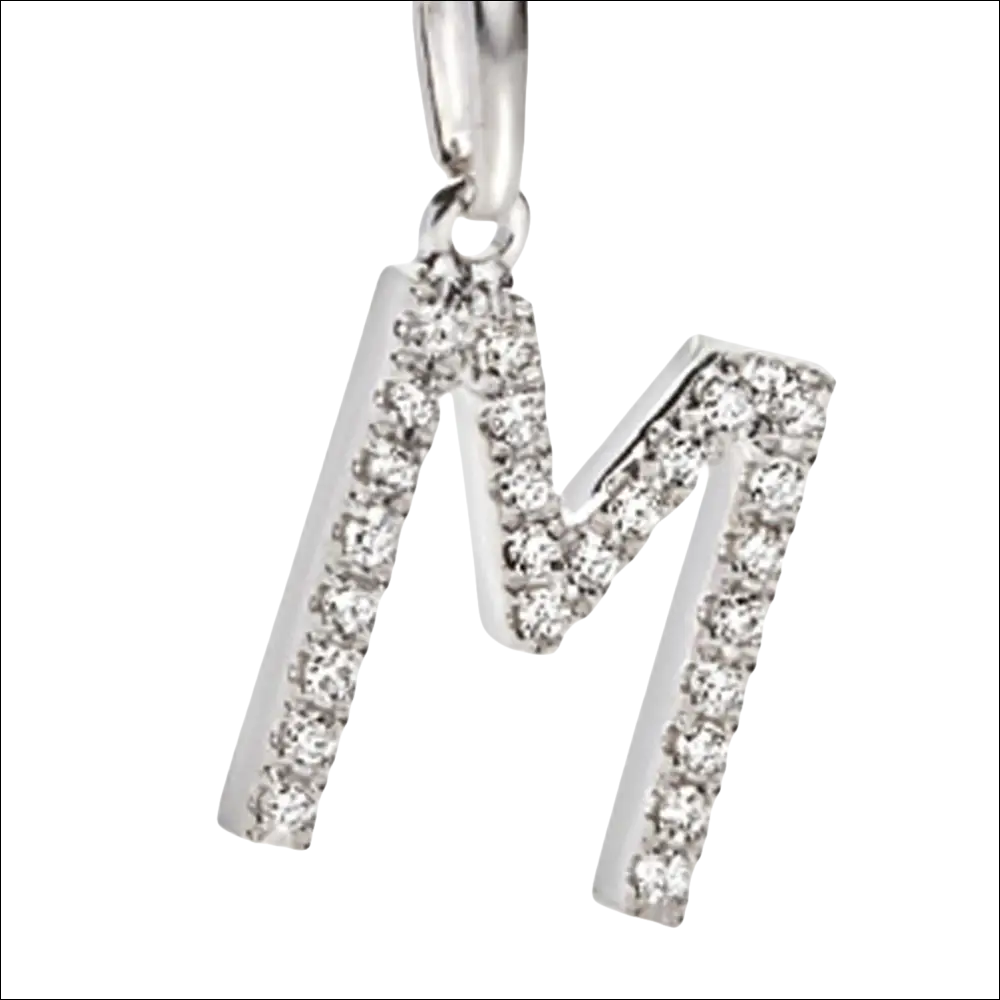 Ciondolo Lettera M oro bianco e zirconi AMBROSIA|bonini-gioielli