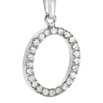 Ciondolo lettera O in oro bianco con zirconi e diamanti brillanti