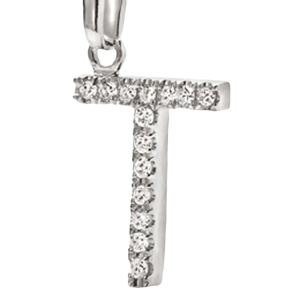 Pendente iniziale T in argento sterling con zirconi e incrostazioni di diamanti AMBROSIA