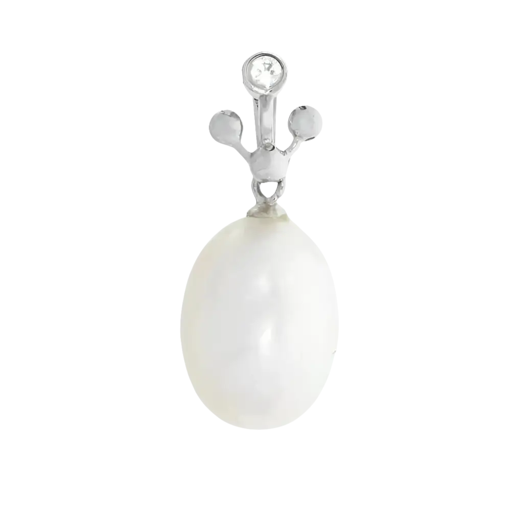 Orecchino in oro bianco con perla a goccia e accento di diamante AMBROSIA