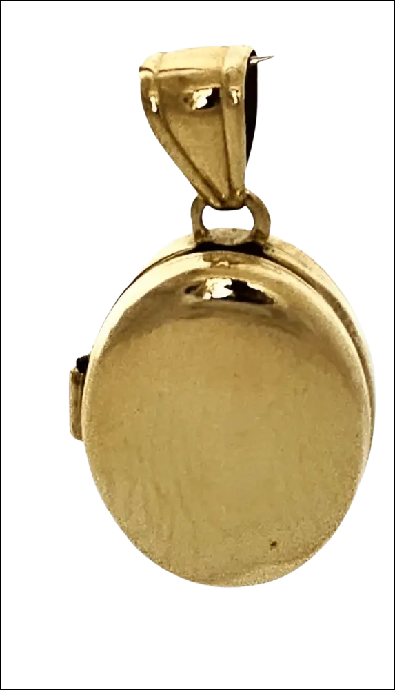 Ciondolo portafoto ovale oro giallo, superficie liscia lucida con chiusura laterale