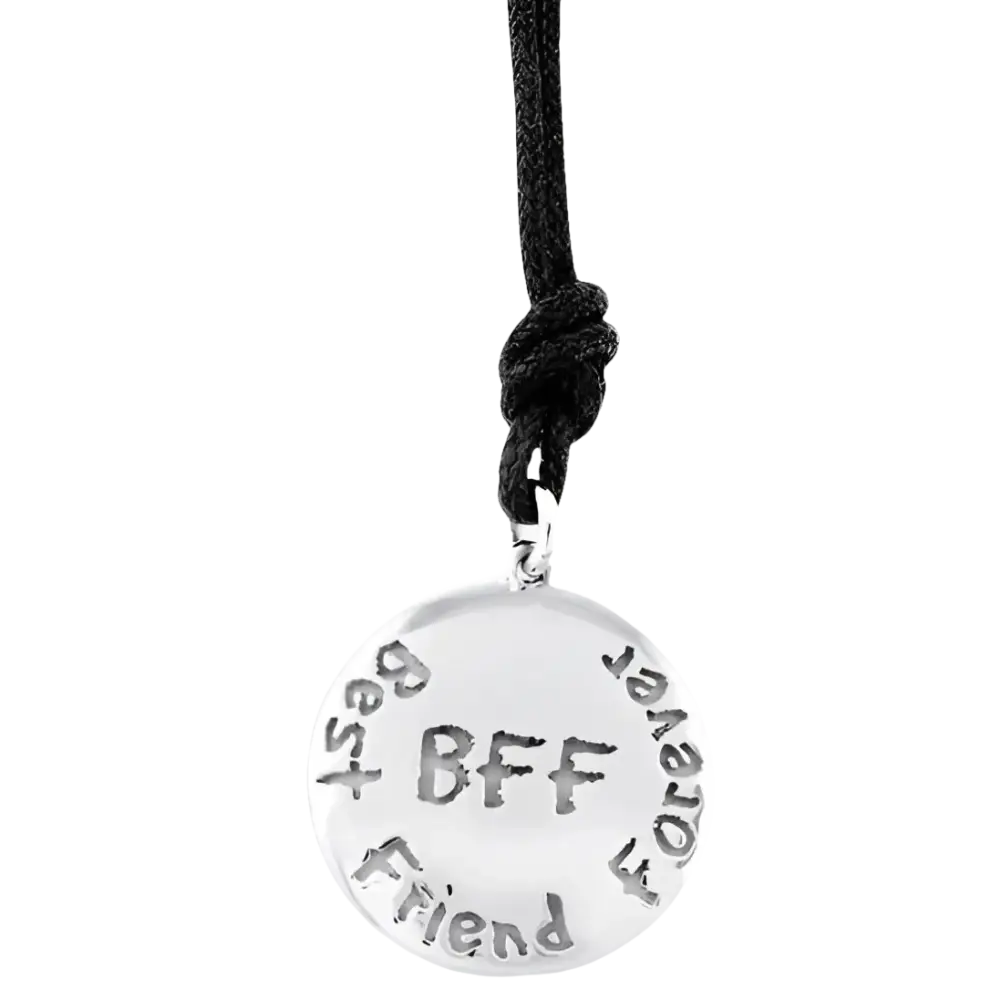 Medaglione BFF in argento su collana nera Ciondolo Simboli di Tendenza