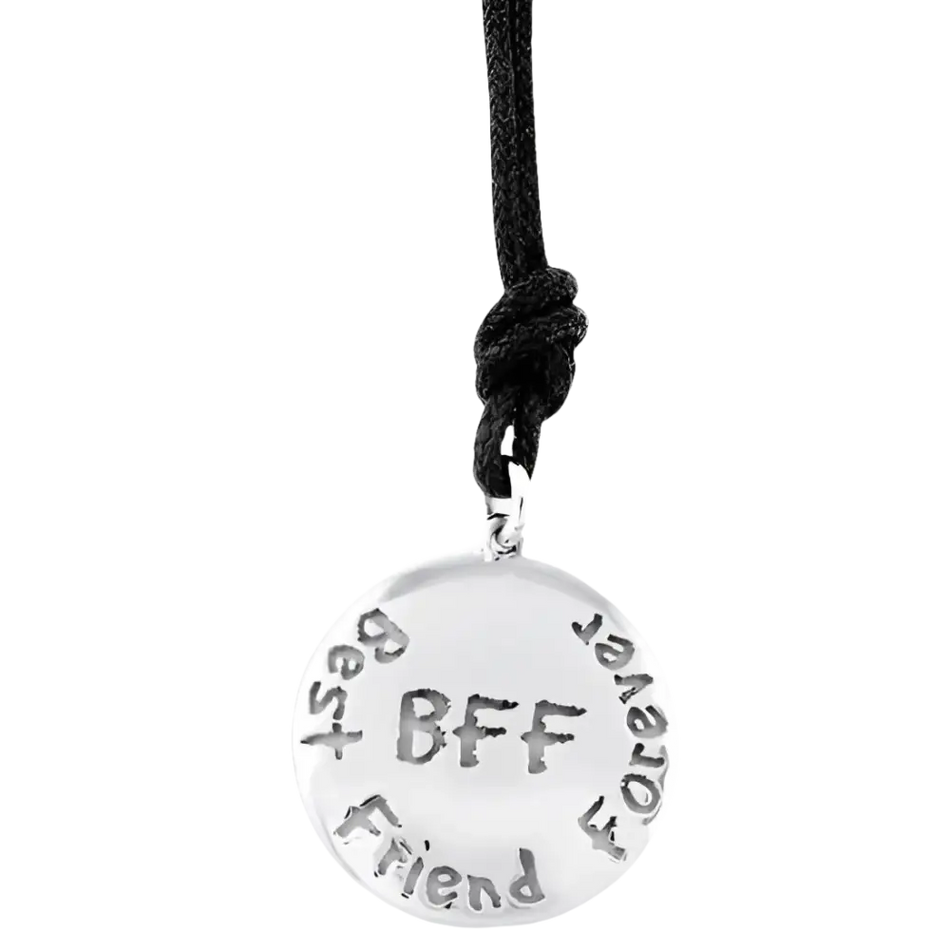 Medaglione BFF in argento su collana nera Ciondolo Simboli di Tendenza