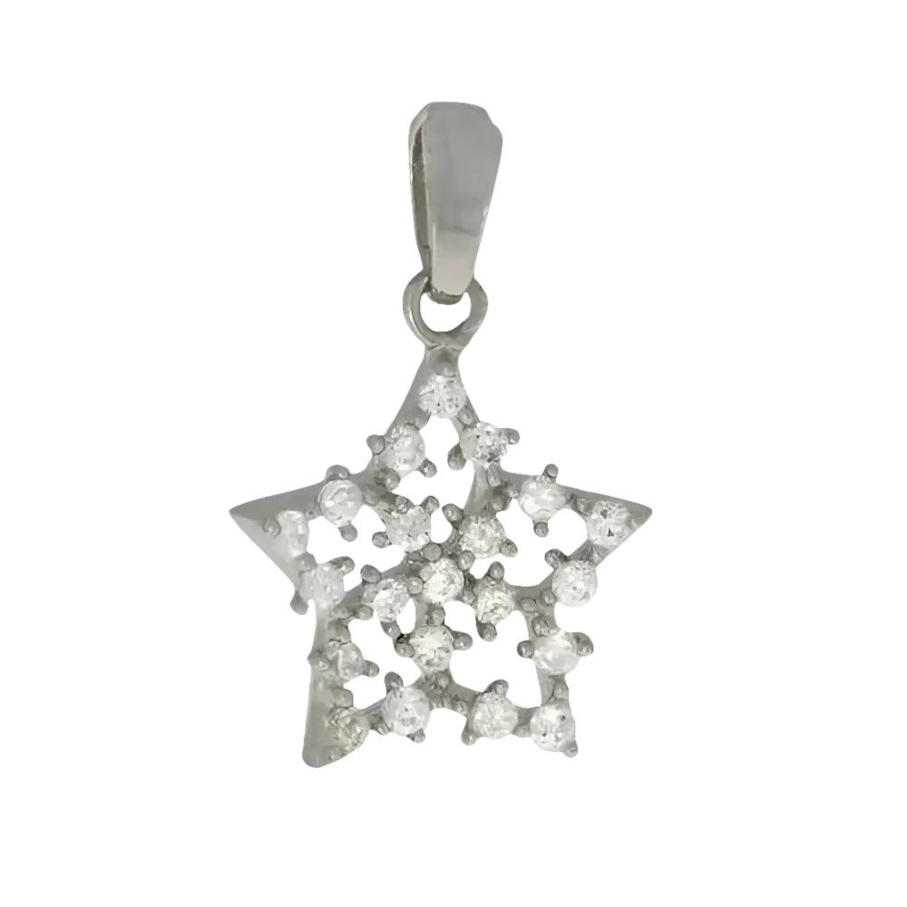 Ciondolo Stella Oro Bianco e Zirconi AMBROSIA ACZ 006 con pendente a stella argentata e zirconi