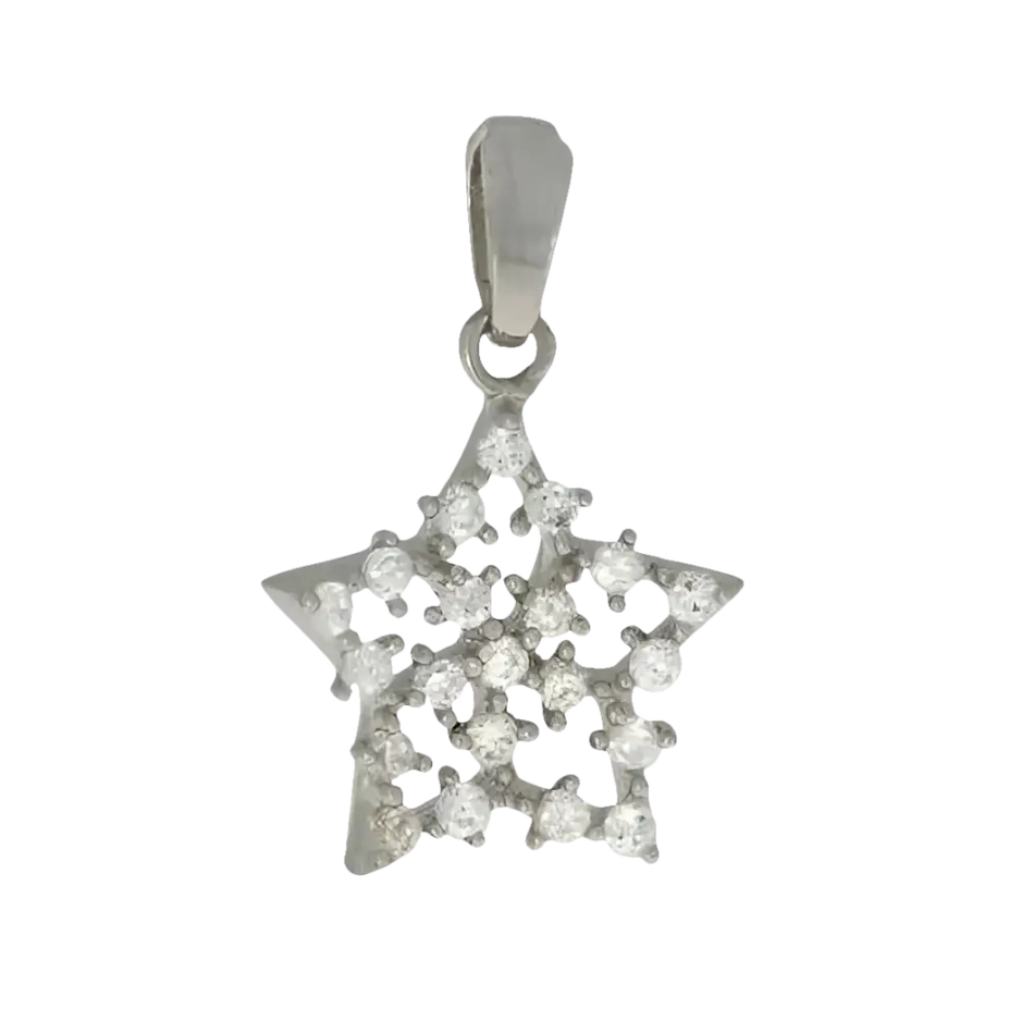 Ciondolo Stella Oro Bianco e Zirconi AMBROSIA ACZ 006 con pendente a stella argentata e zirconi