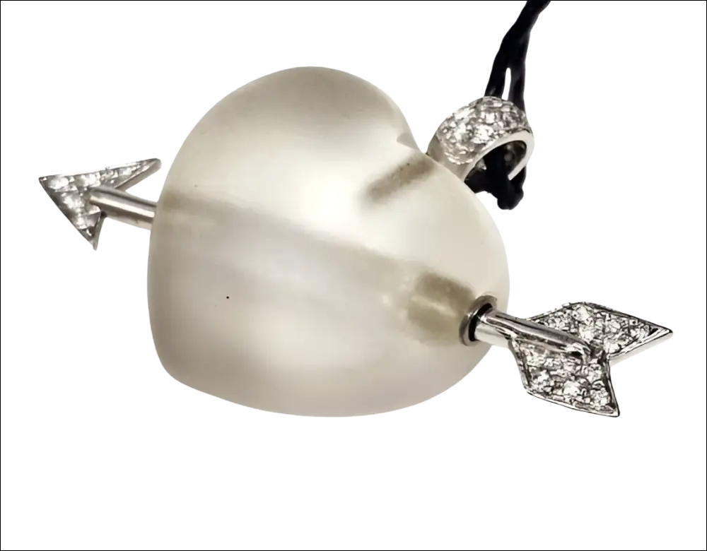 Ciondolo UNOAERRE Cuore Cristallo e Freccia di Cupido, cuore bianco con frecce diamantate