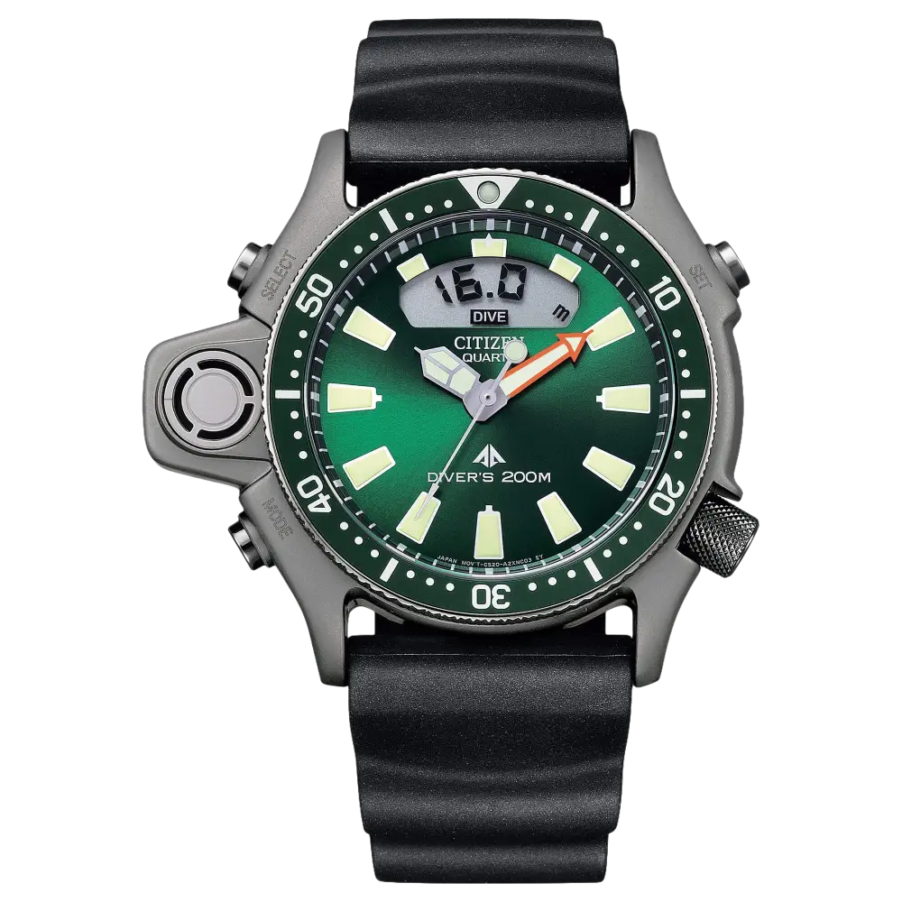 Orologio subacqueo CITIZEN Aqualand 1 edizione limitata con quadrante verde e cinturino nero
