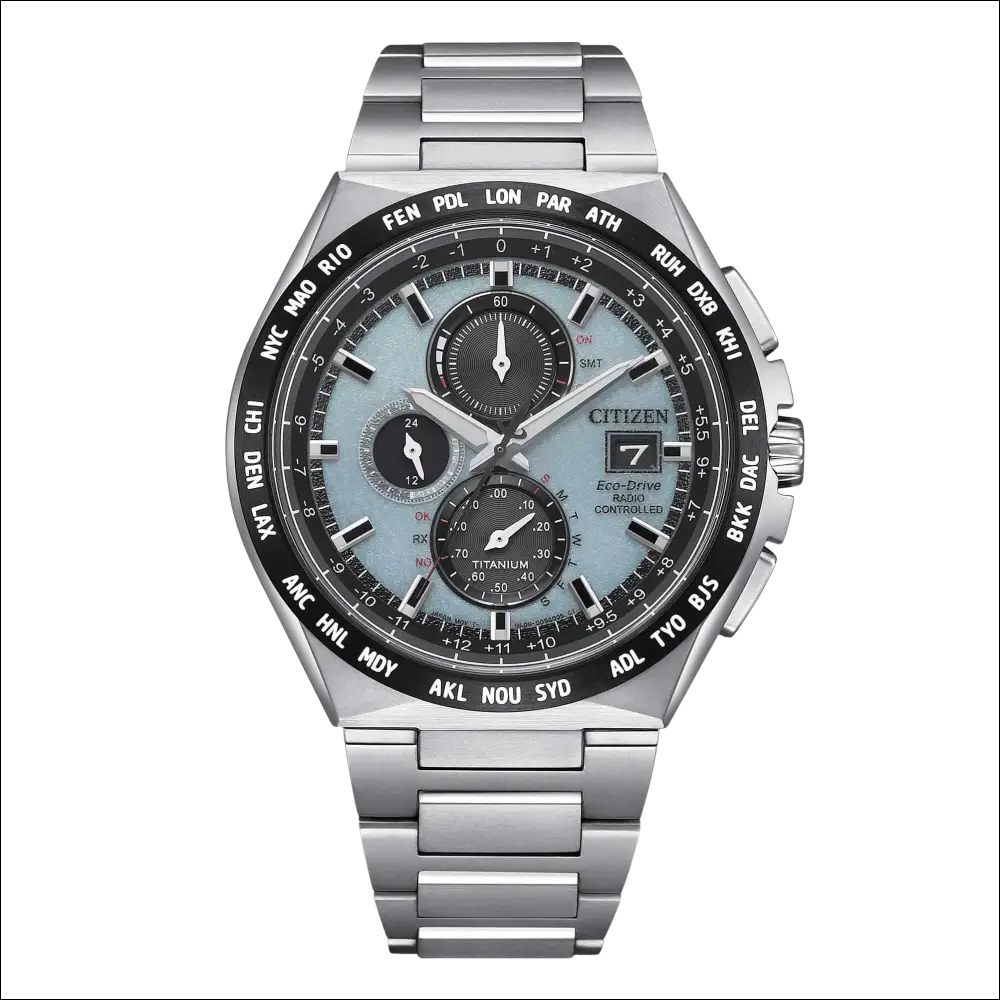 Orologio Citizen AT8238-84M SuperTitanio radio-controllato crono con quadrante azzurro chiaro