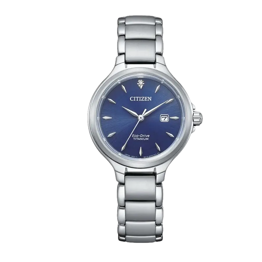 Orologio donna Citizen Eco-Drive in titanio con quadrante blu e diamante at 12