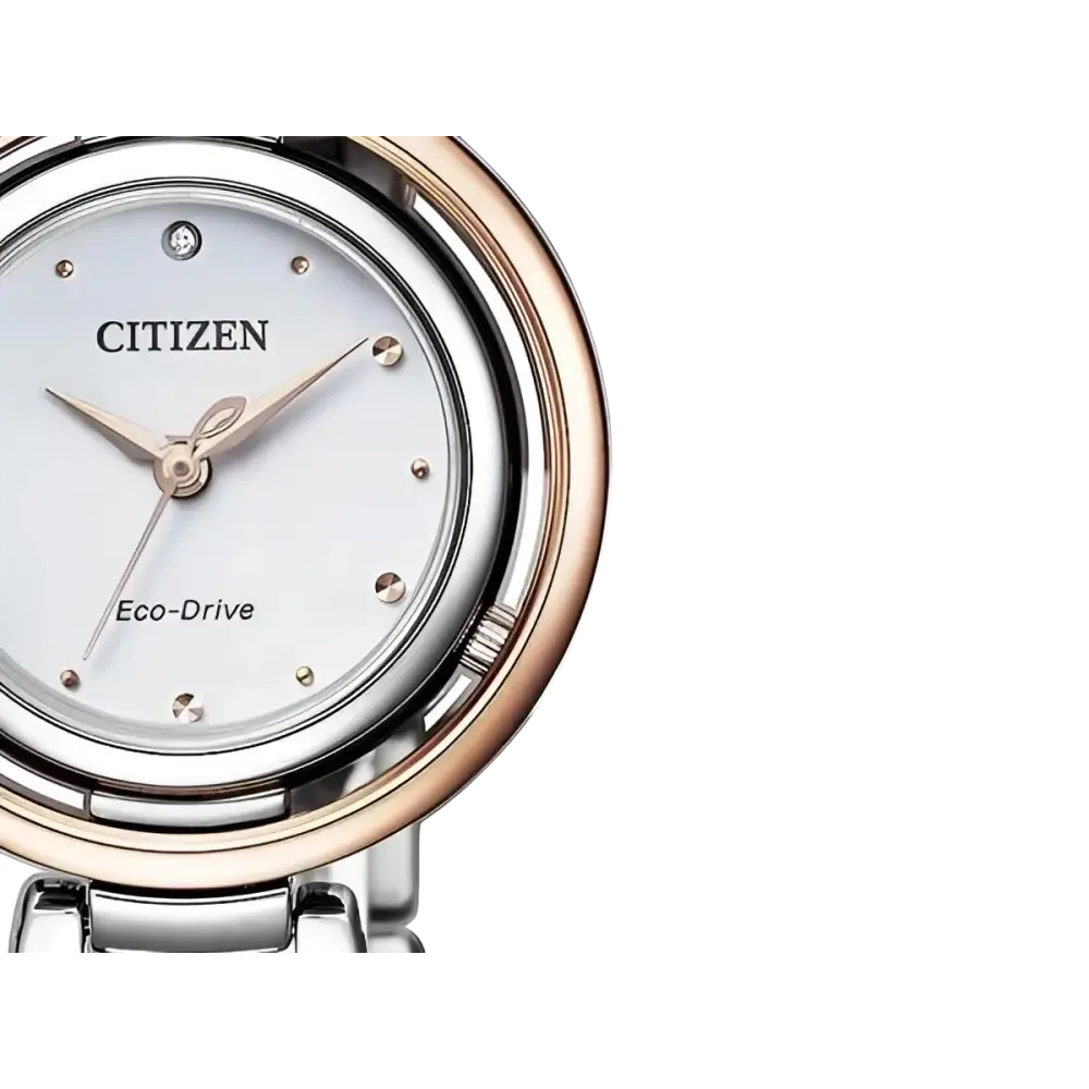 Orologio Donna Citizen Eco-Drive bicolore argento e oro rosa con quadrante bianco e cristalli