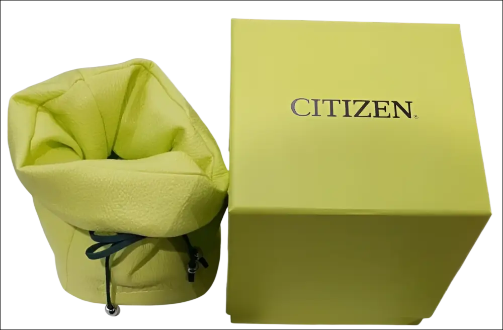 Borsa in pelle lime verde per orologio Citizen Eco-Drive EW2560-86A con scatola abbinata
