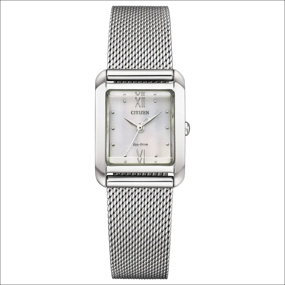 Orologio Citizen Eco-Drive Lady Offerta Speciale con cassa silver rettangolare, quadrante perlaceo e bracciale mesh