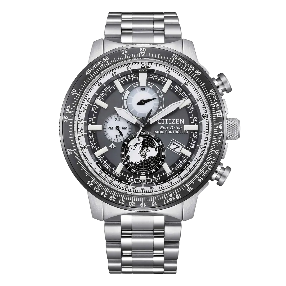 Orologio Citizen Radiocontrollato Geo Trekker BY3006-53H argento con mappa mondiale