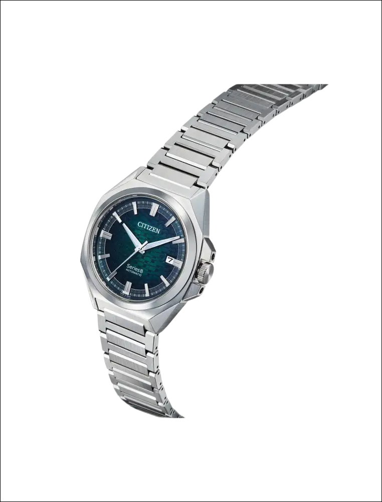 Citizen Serie 8 Premium Automatico argento quadrante verde sfumato bracciale acciaio