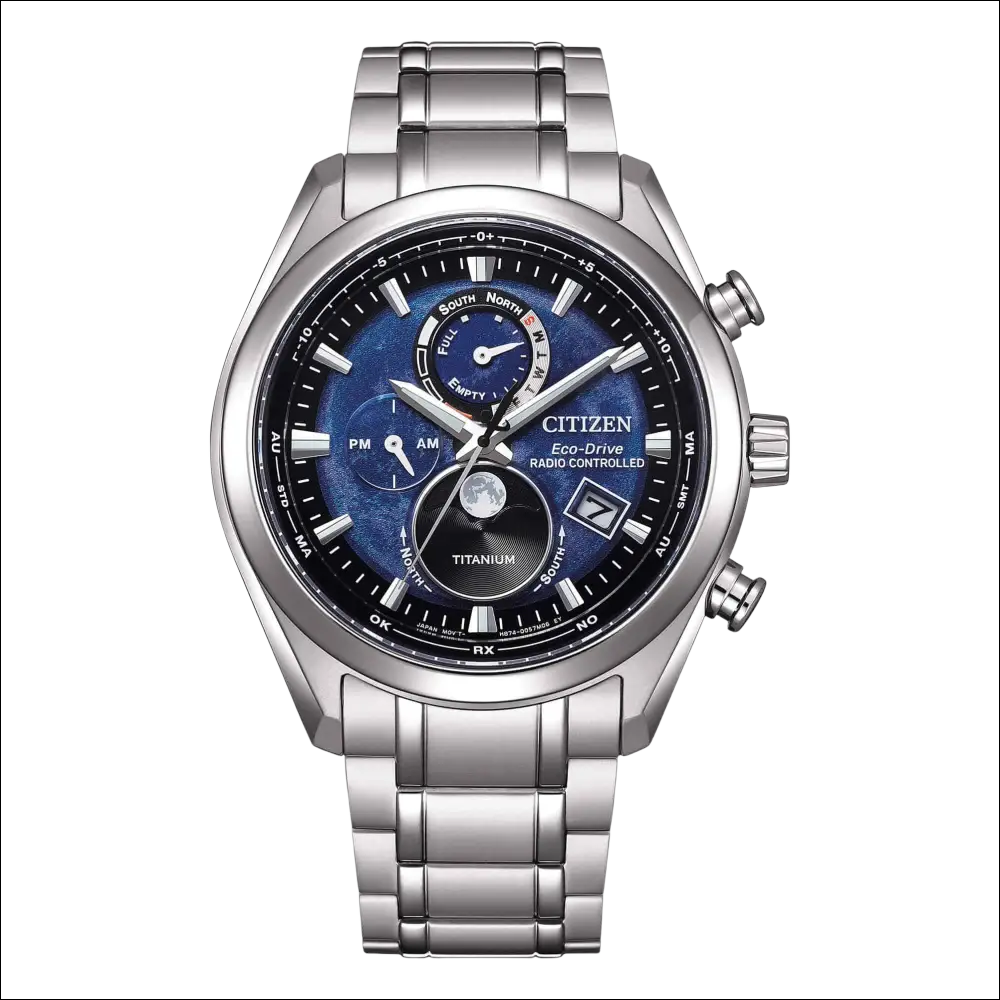 Citizen Tsuki-Yomi BY1010-81L orologio titanio eco-drive quadrante blu luna bussola