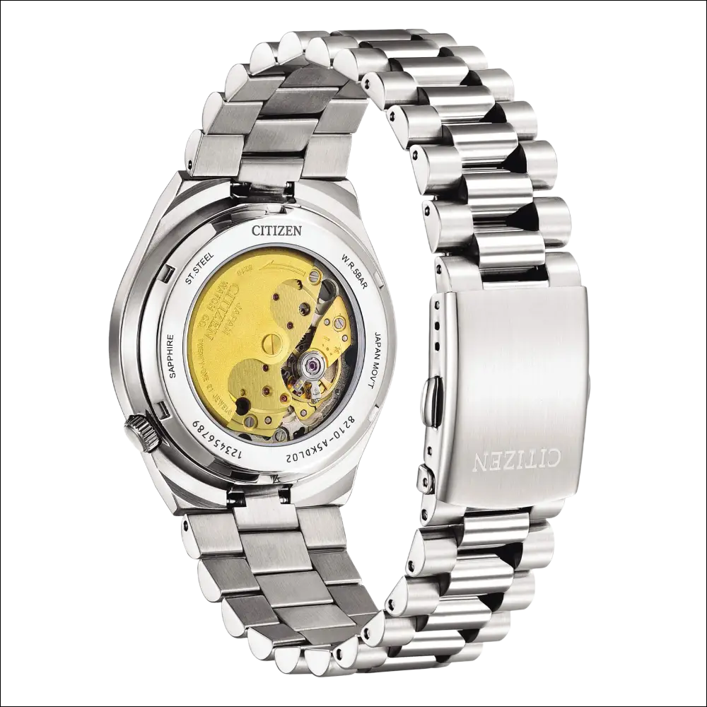 Retro del CITIZEN Tsuyosa Automatico NJ0159-86Z: cassa in acciaio con incisione citizen