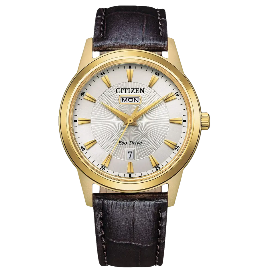Orologio Citizen uomo Classico O.F. AW0102-13A con cinturino in pelle marrone e finiture dorate