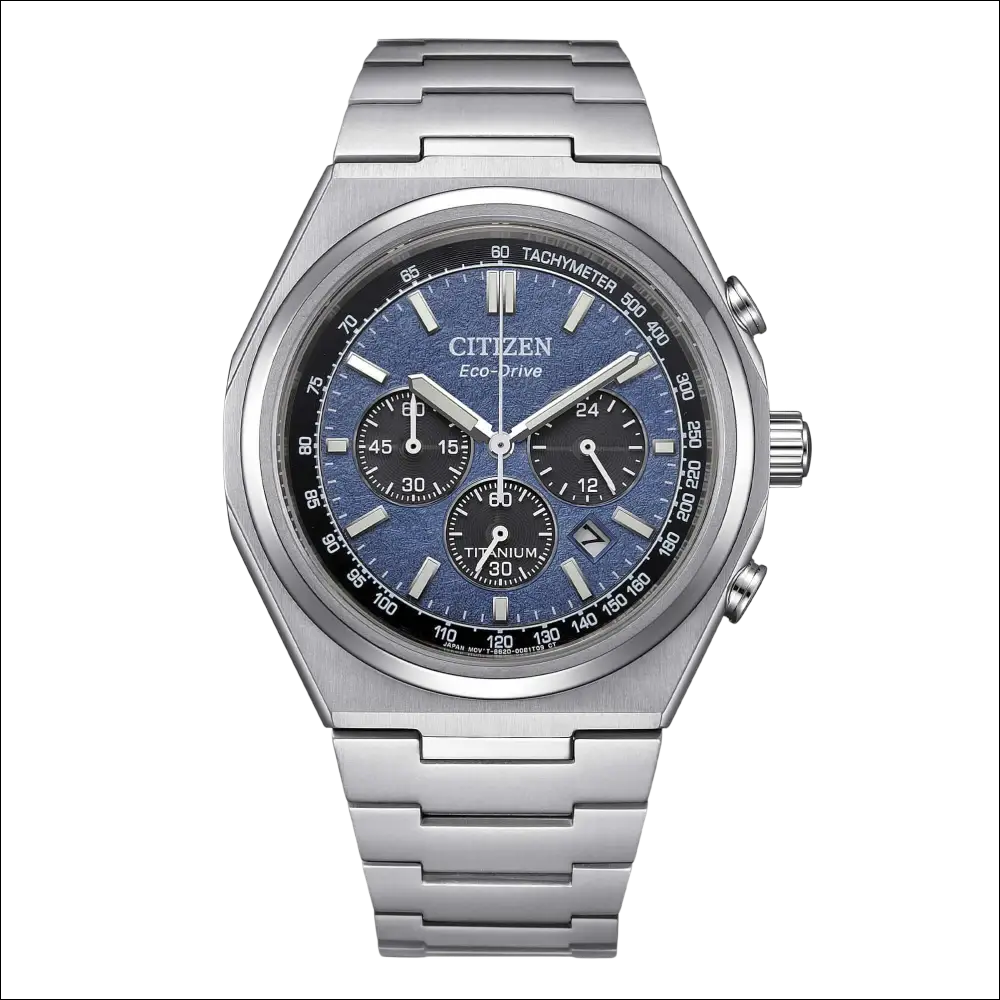 Orologio Citizen Zenshin Crono Super Titanio con quadrante blu testurizzato