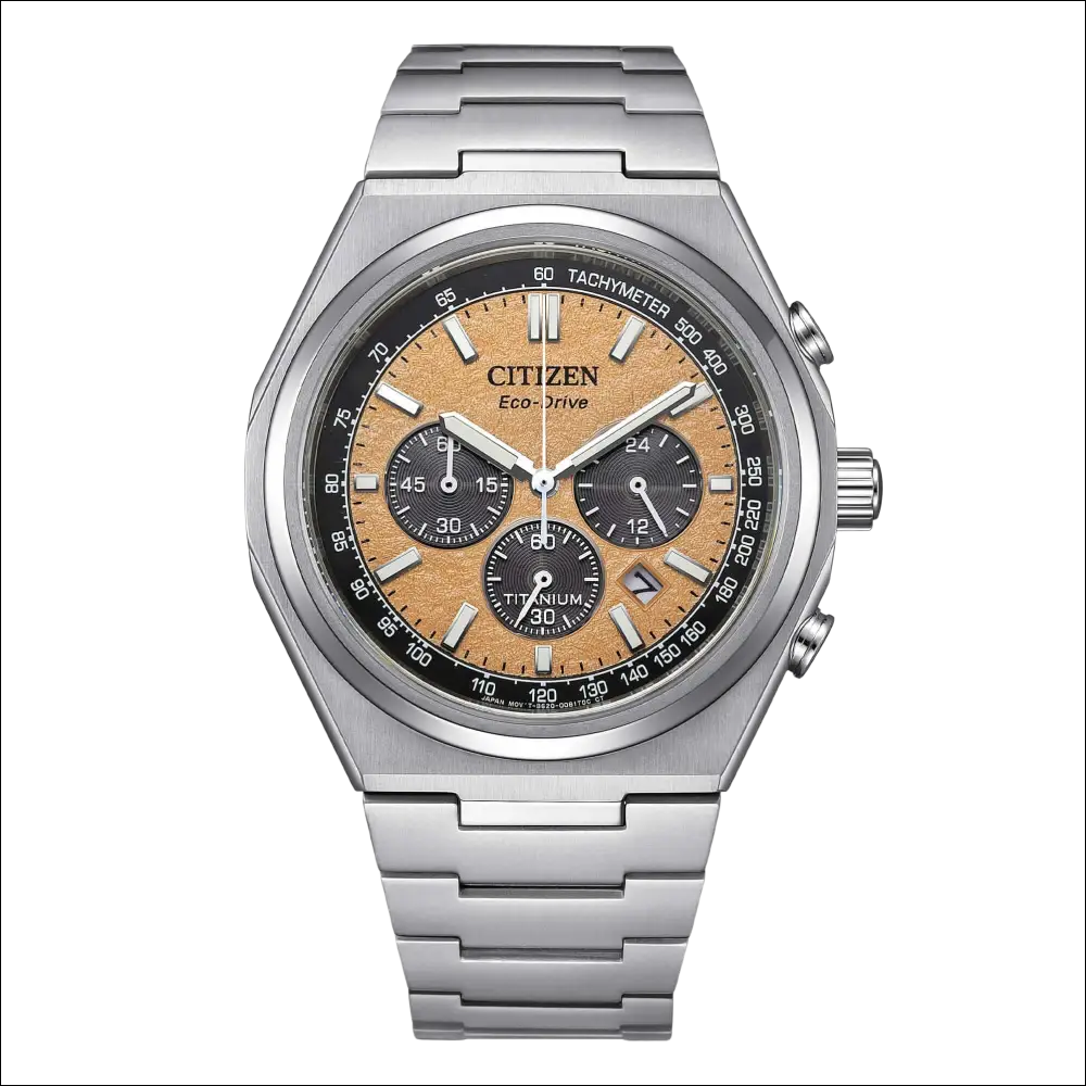 Citizen Zenshin Crono SuperTitanio orologio cronografo titanio silver tan dial