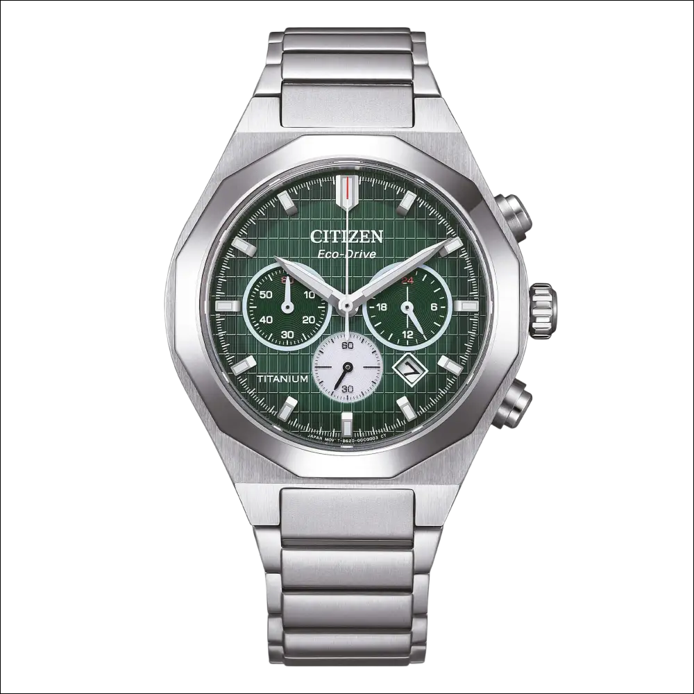 Citizen Zenshin Senkei Crono Super Titanio orologio cronografo eco-drive titanio verde griglia