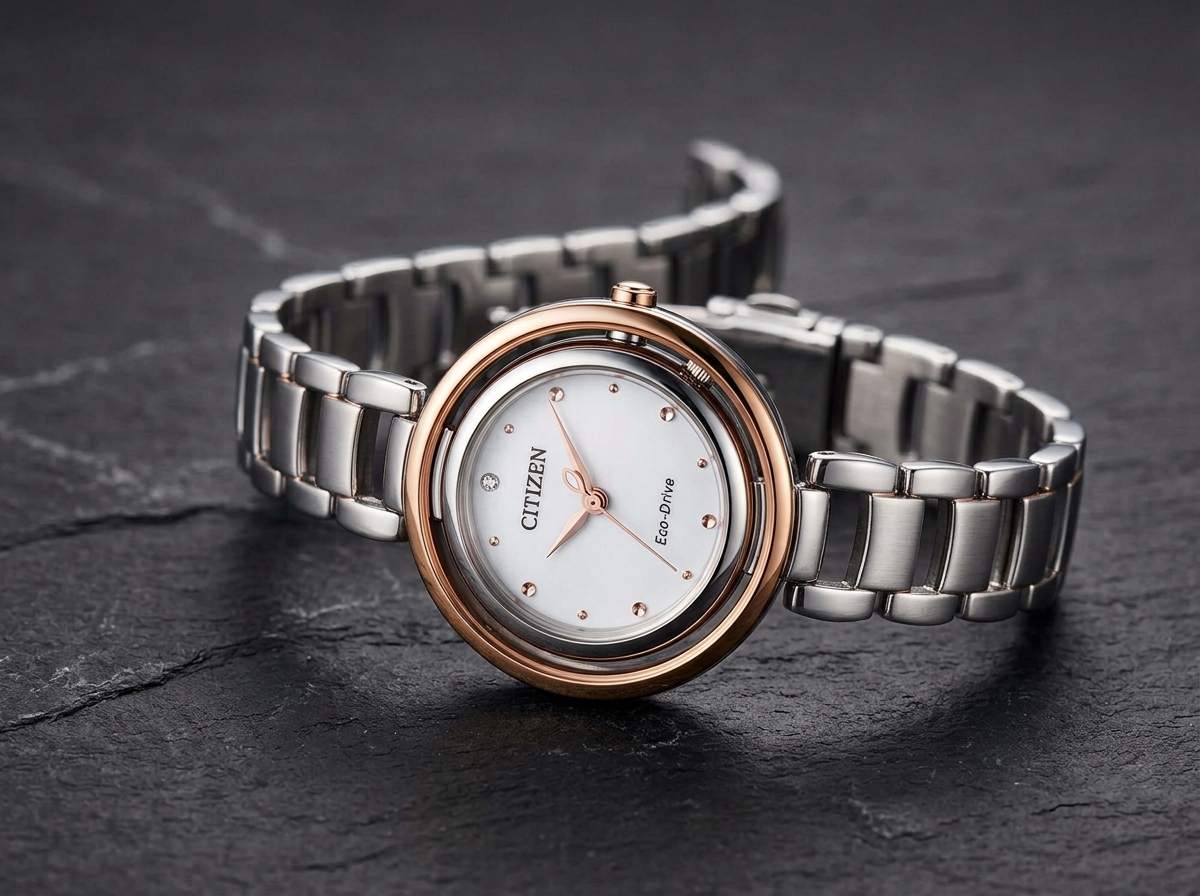 Orologio CITIZEN donna Eco-Drive solo tempo lunetta dorata EM0668-83A|bonini-gioielli