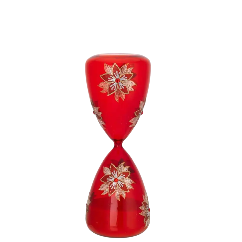 Clessidra Natalizia Verde in Vetro rossa con motivi floreali oro e bianchi