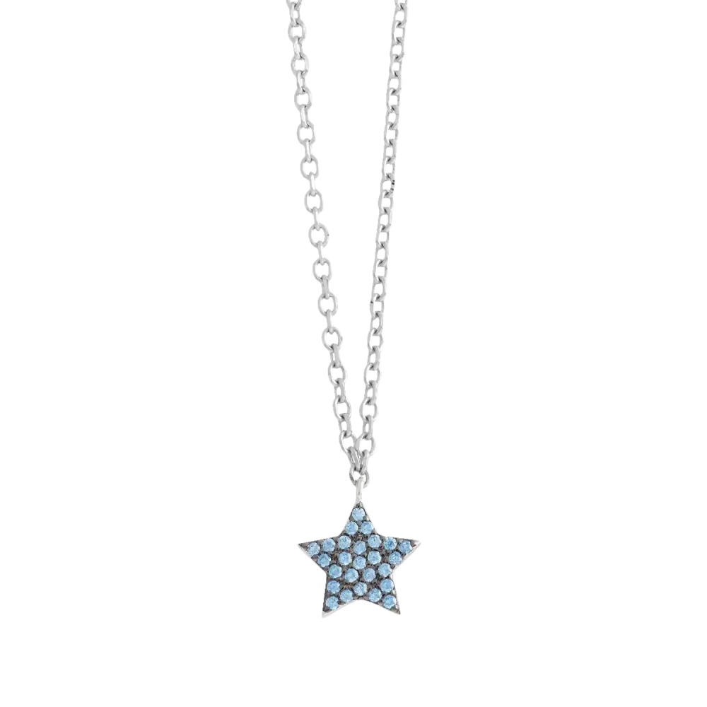 Collana AMBROSIA argento con ciondolo stellina pavé di zirconi azzurri