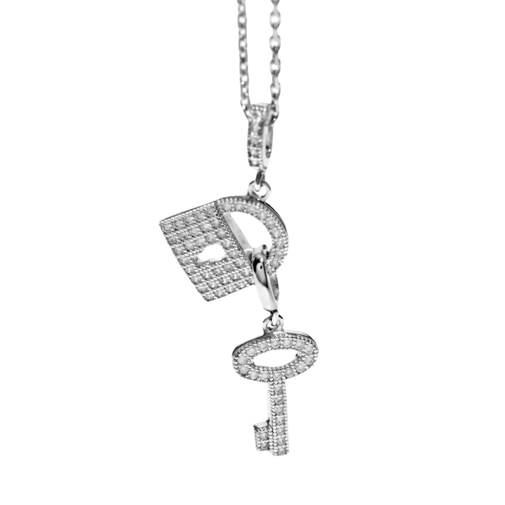 Collana Ambrosia Argento con chiave e lucchetto con pietre trasparenti