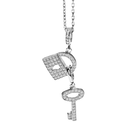 Collana Ambrosia Argento con chiave e lucchetto con pietre trasparenti