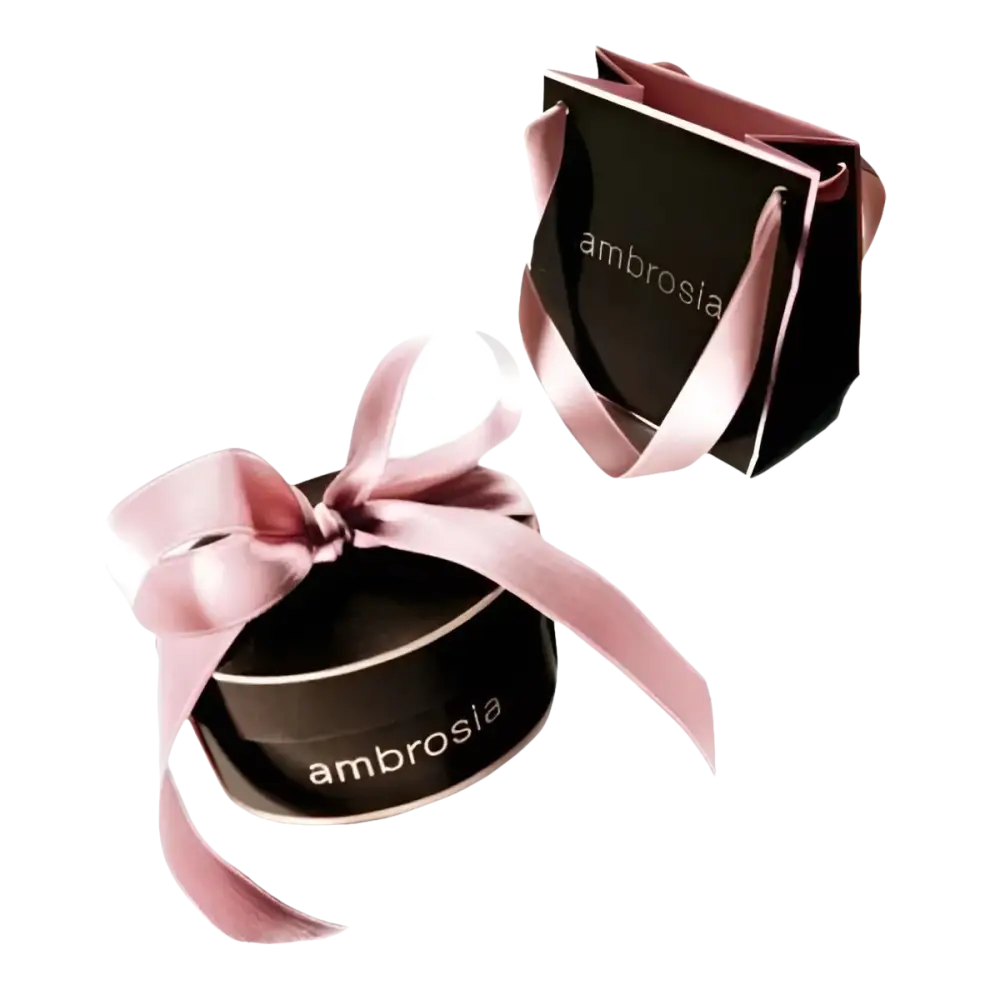 Scatola regalo nera e borsa con nastri rosa per Collana Ambrosia Argento con Chiave