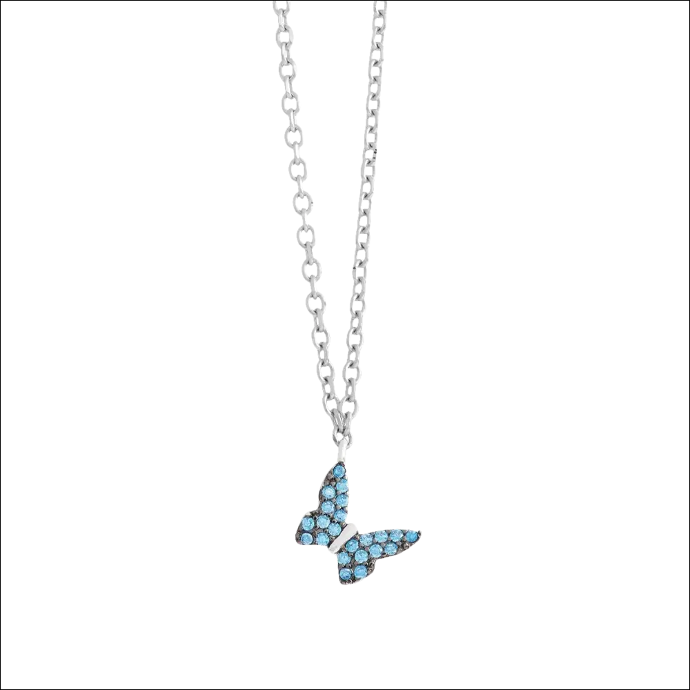 Collana argento AMBROSIA con pendente farfalla in turchese e zirconi azzurri