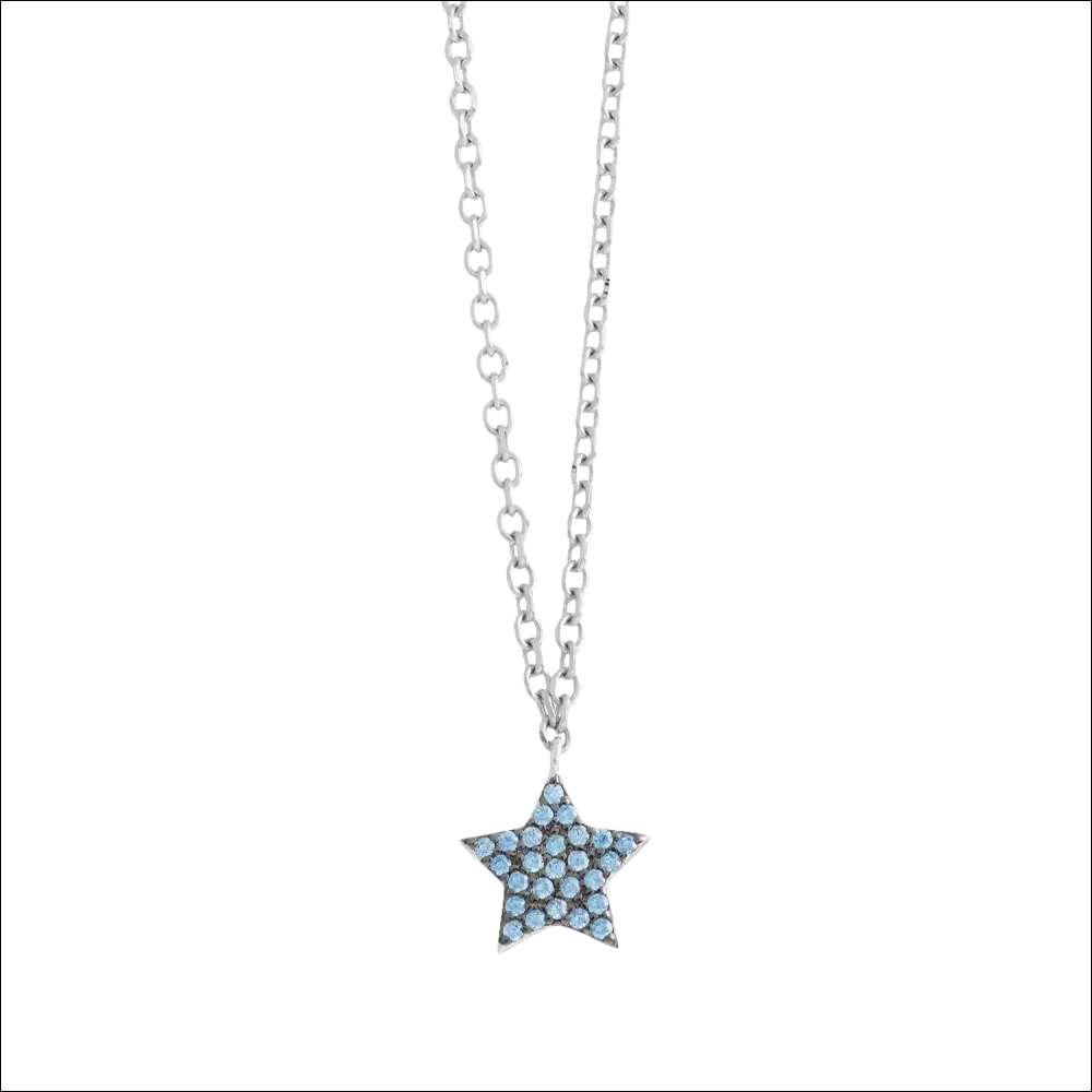 Collana AMBROSIA argento con ciondolo stellina pavé di zirconi azzurri
