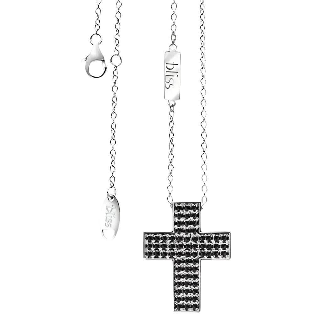Collana in argento Bliss con croce nera e zirconia, elegante gioiello da donna