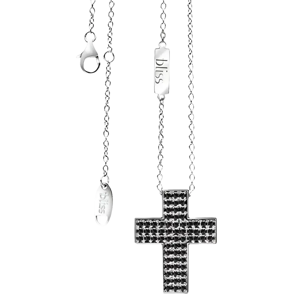 Collana in argento Bliss con croce nera e zirconia, elegante gioiello da donna