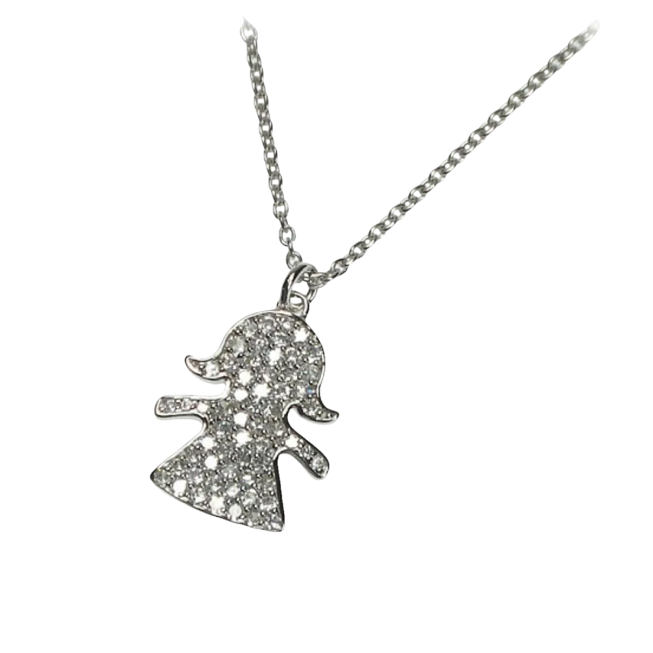 Collana in argento con ciondolo a forma di bambina con zirconi pave-set