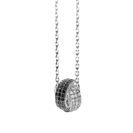 Collana in Argento con pendente a botte con zirconi neri e bianchi brillante