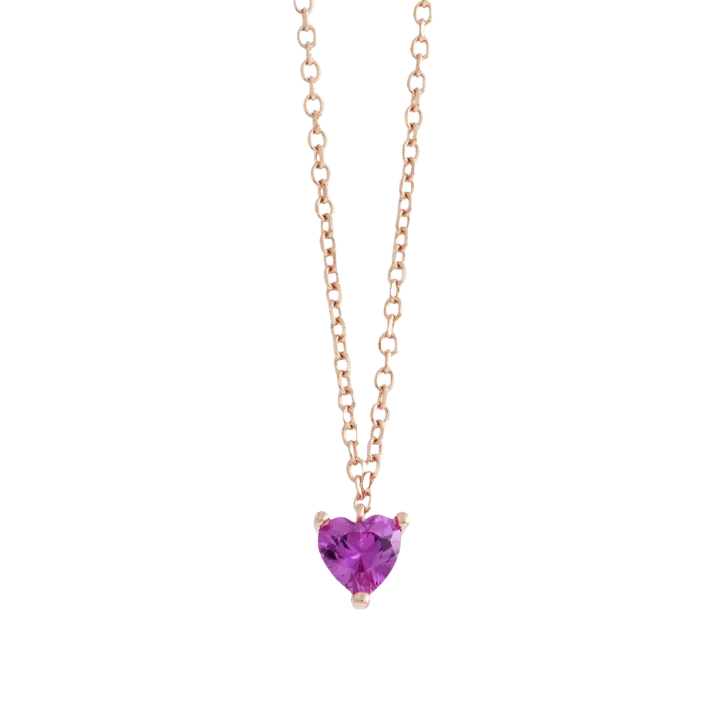 Collana argento donna con ciondolo cuore in zirconio viola e oro rosa