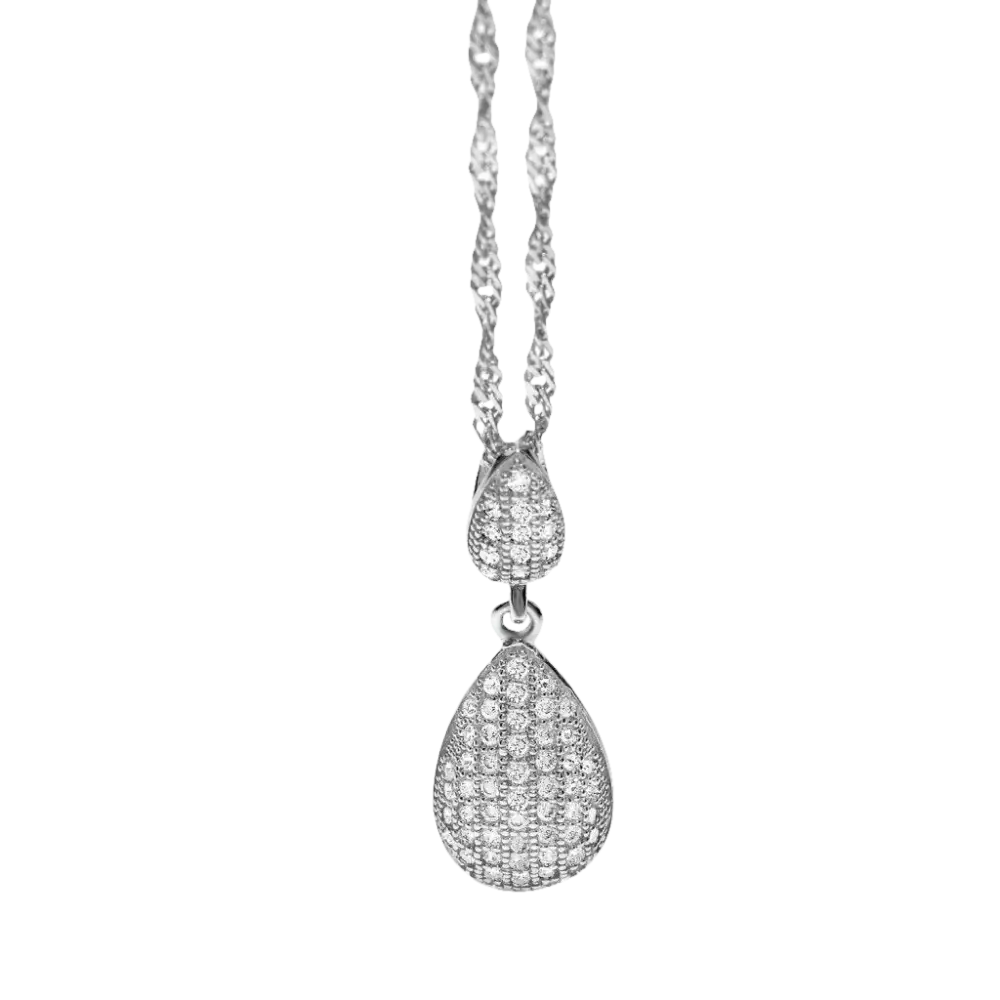 Collana in argento con doppio pendente a goccia e zirconi lucenti AAG 026