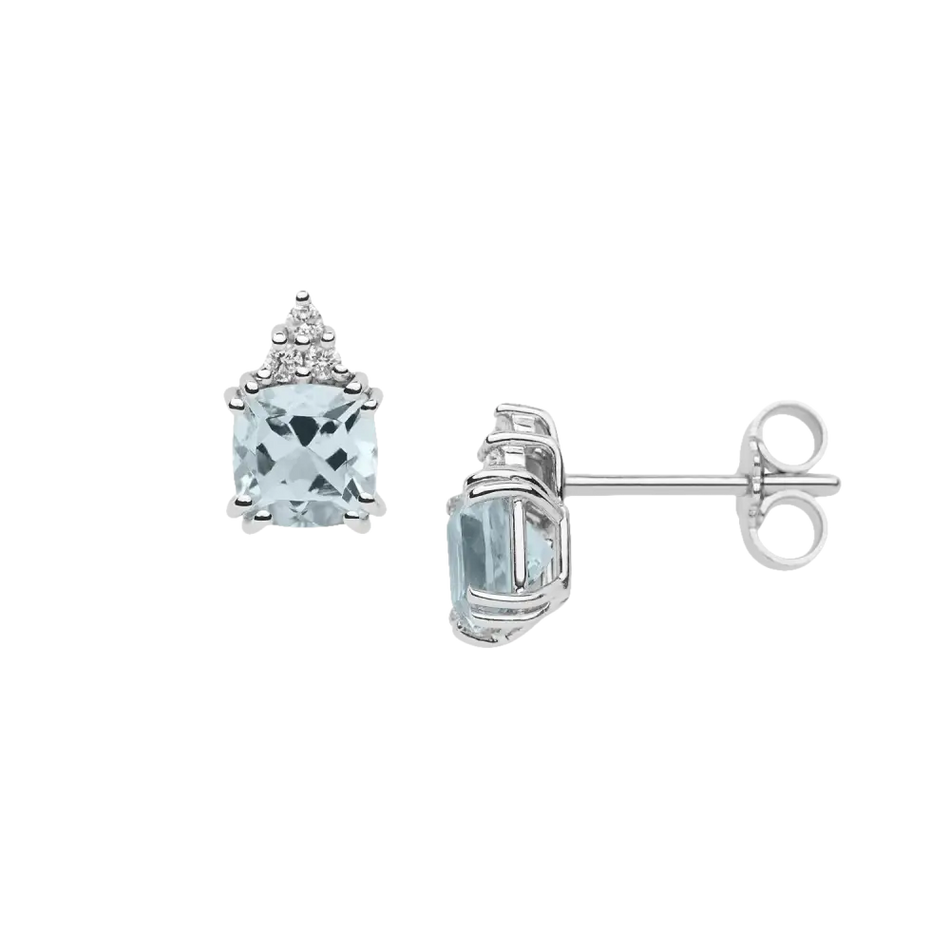 Orecchini a perno in argento sterling con acquamarina a taglio cuscino e diamanti COMETE Gioielli