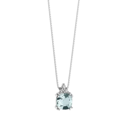 Collana Azzurra con acquamarina e diamanti, argento, pendente a cuscino azzurro chiaro