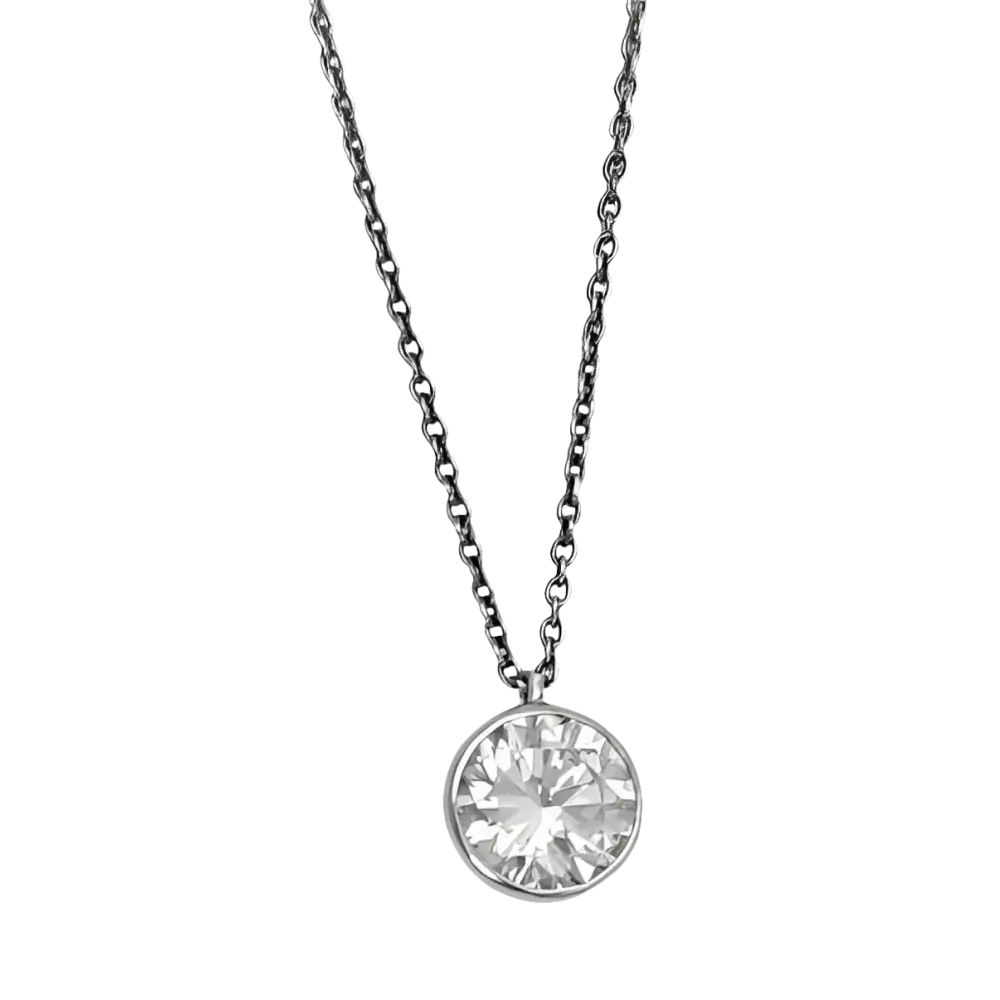 Collana Bliss Punto Luce Zircone Argento con ciondolo rotondo e pietra lucida chiara